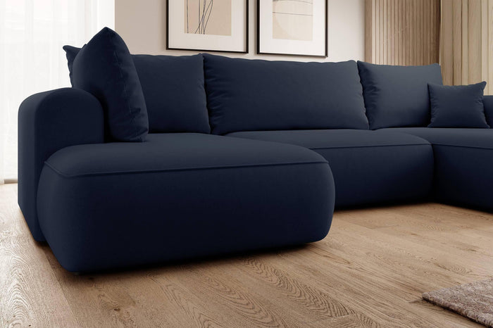 NADUVI Collection Philipa U-bank Links met Slaapfunctie - Velvet - Donkerblauw