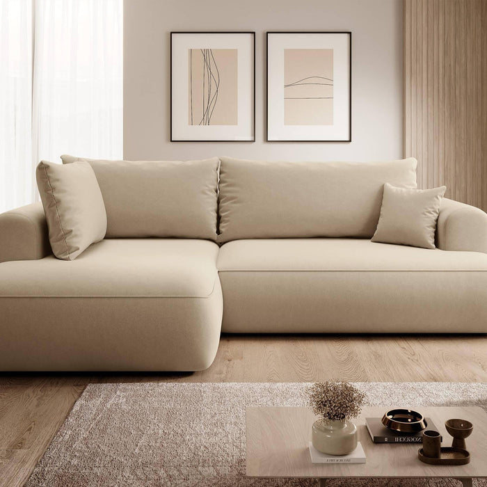 NADUVI Collection Philipa Hoekbank Big Links met Slaapfunctie - Velvet - Beige