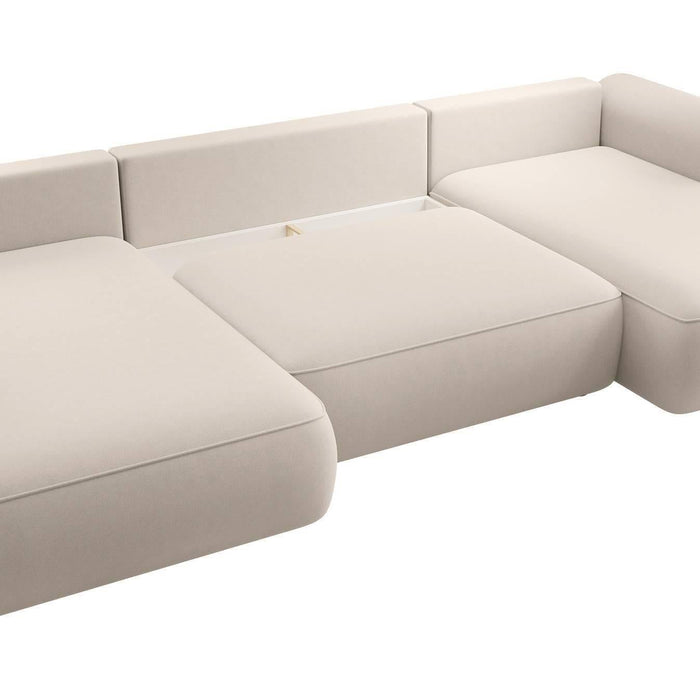 NADUVI Collection Philipa U-bank Links met Slaapfunctie - Velvet - Crème