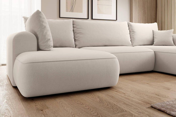 NADUVI Collection Philipa U-bank Links met Slaapfunctie - Velvet - Crème