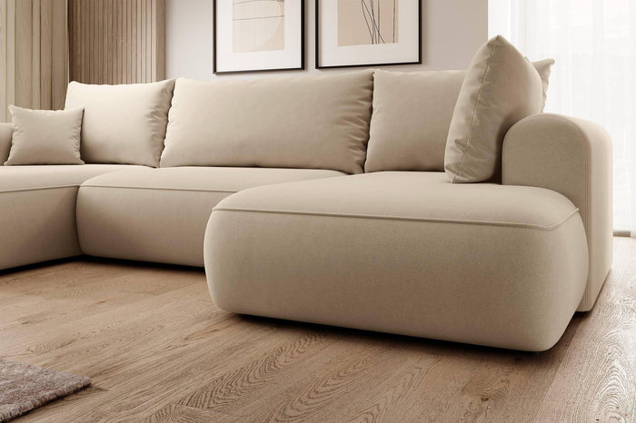 NADUVI Collection Philipa U-bank Rechts met Slaapfunctie - Velvet - Beige