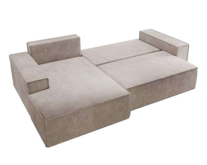 NADUVI Collection Galine Hoekbank met Chaise Longue Links met Slaapfunctie - Ribstof - Beige