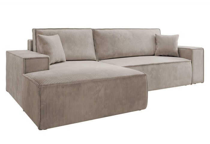 NADUVI Collection Galine Hoekbank met Chaise Longue Links met Slaapfunctie - Ribstof - Beige