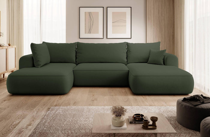 NADUVI Collection Philipa U-bank Links met Slaapfunctie - Velvet - Donkergroen