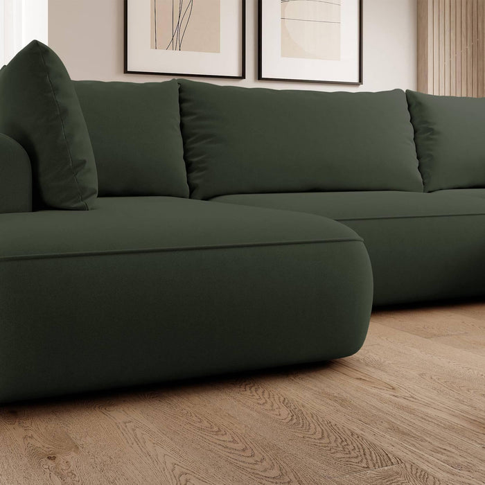 NADUVI Collection Philipa U-bank Links met Slaapfunctie - Velvet - Donkergroen