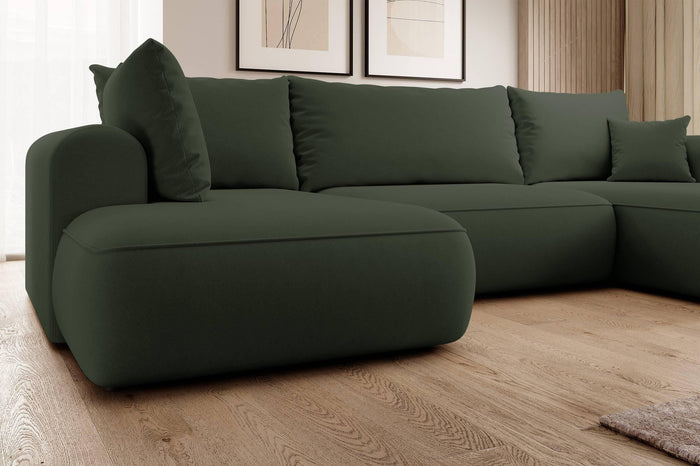 NADUVI Collection Philipa U-bank Links met Slaapfunctie - Velvet - Donkergroen