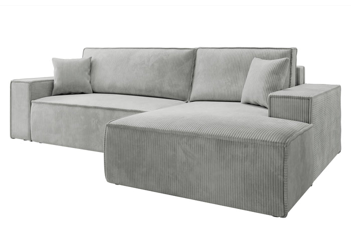 NADUVI Collection Galine Hoekbank met Chaise Longue Rechts met Slaapfunctie - Ribstof - Lichtgrijs