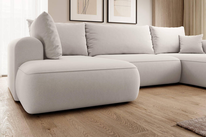 NADUVI Collection Philipa U-bank Links met Slaapfunctie - Velvet - Gebroken wit