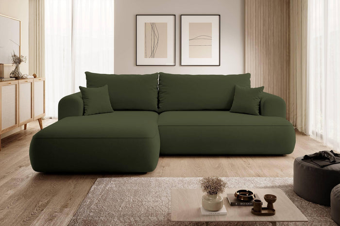 NADUVI Collection Philipa Hoekbank Links met Slaapfunctie - Velvet - Donkergroen