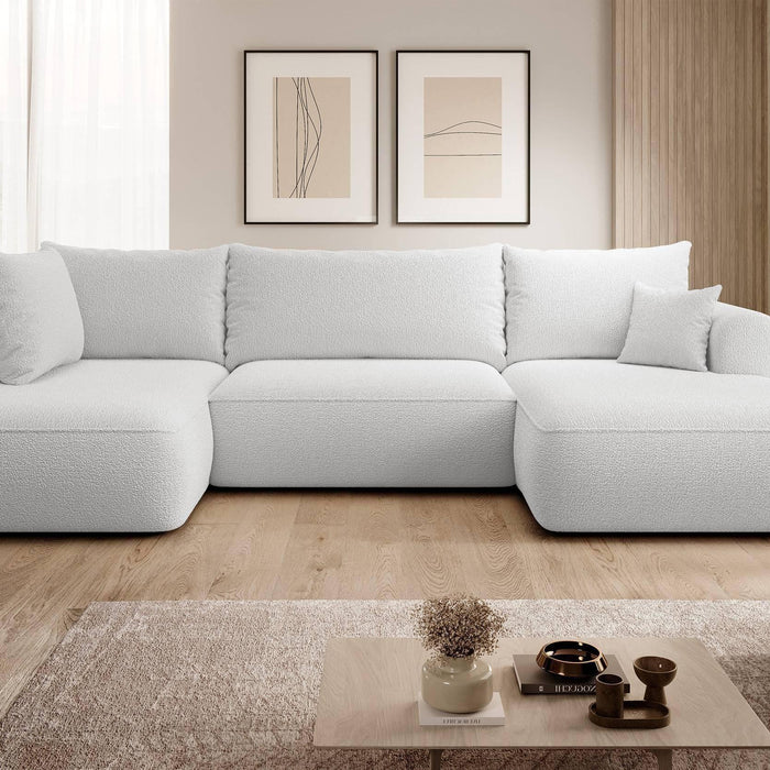 NADUVI Collection Philipa U-bank Links met Slaapfunctie - Bouclé - Lichtgrijs