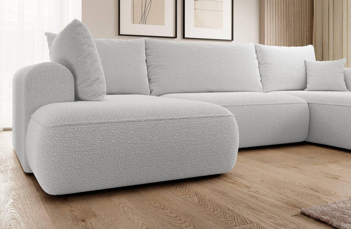 NADUVI Collection Philipa U-bank Links met Slaapfunctie - Bouclé - Lichtgrijs