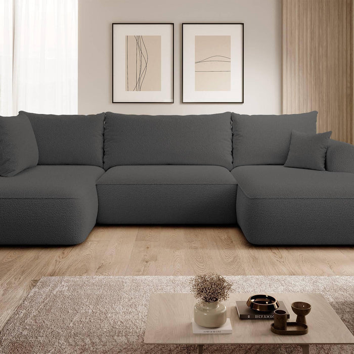 NADUVI Collection Philipa U-bank Links met Slaapfunctie - Bouclé - Antraciet