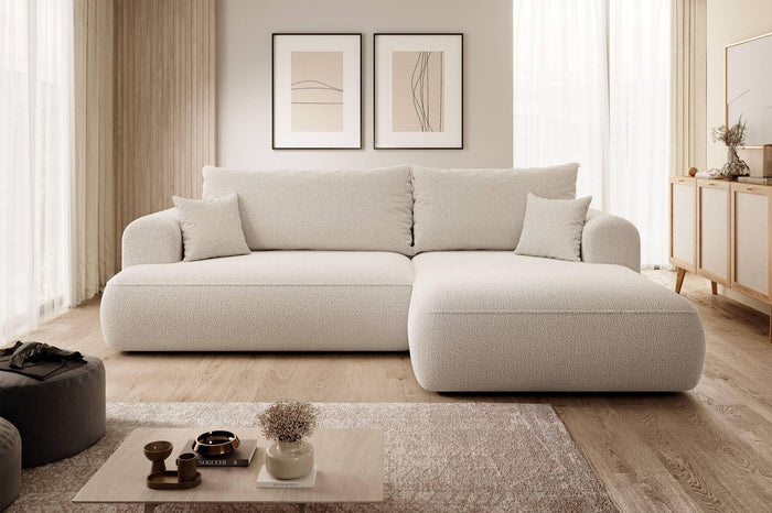 NADUVI Collection Philipa Hoekbank Rechts met Slaapfunctie - Bouclé - Beige