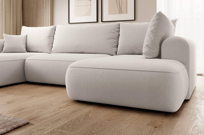 NADUVI Collection Philipa U-bank Rechts met Slaapfunctie - Velvet - Gebroken wit