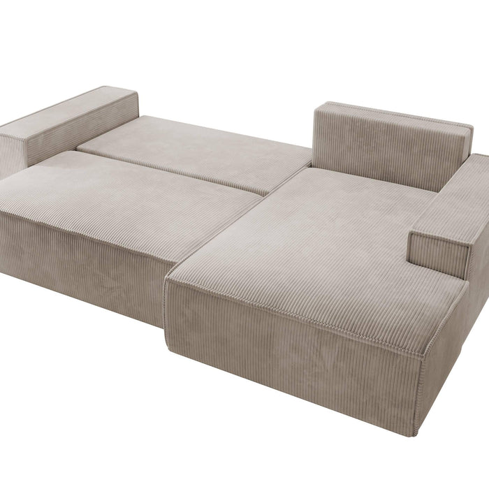 NADUVI Collection Galine Hoekbank met Chaise Longue Rechts met Slaapfunctie - Ribstof - Beige
