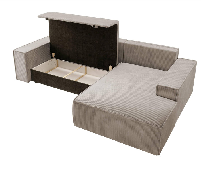 NADUVI Collection Galine Hoekbank met Chaise Longue Rechts met Slaapfunctie - Ribstof - Beige