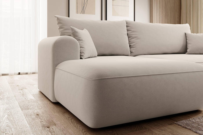 NADUVI Collection Philipa Hoekbank Links met Slaapfunctie - Velvet - Crème