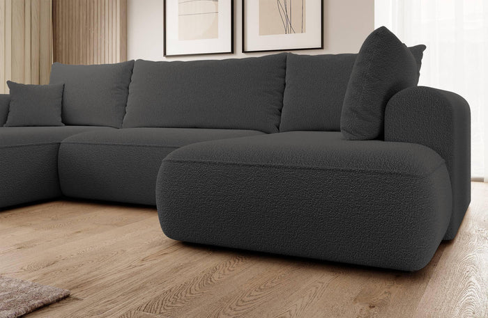 NADUVI Collection Philipa U-bank Rechts met Slaapfunctie - Bouclé - Antraciet