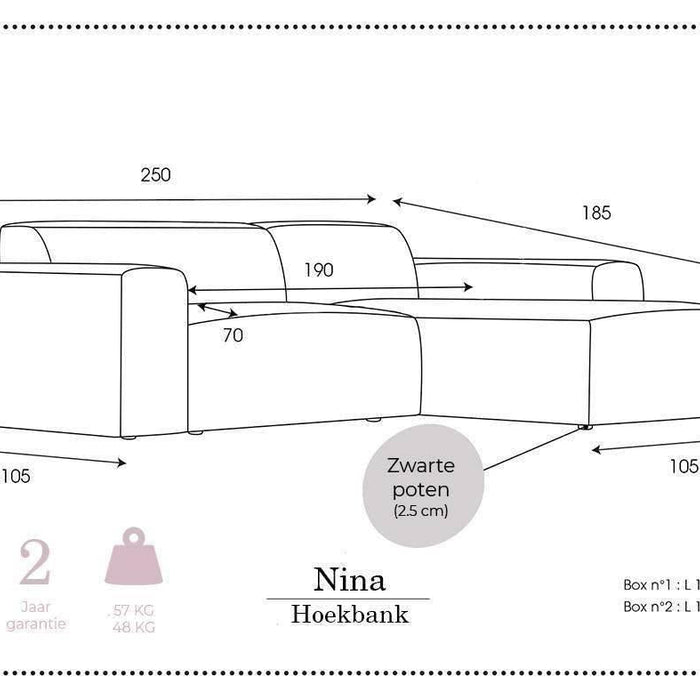 NADUVI Collection Nina Hoekbank Rechts - Ribstof - Hazelnootbruin