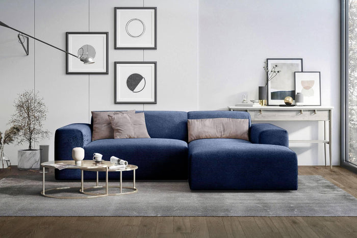 NADUVI Collection Nina Hoekbank Rechts - Ribstof - Donkerblauw