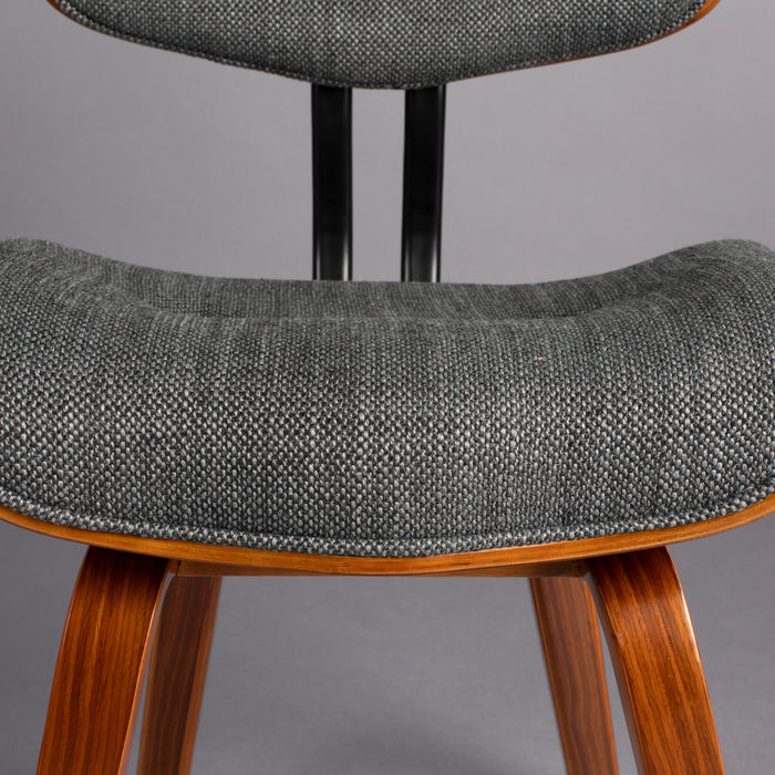 Dutchbone Blackwood Stoel - Donkerbruin Onderstel - Grijs Textiel