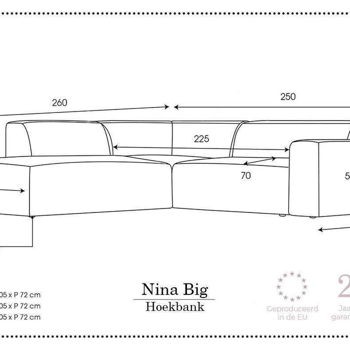 NADUVI Collection Nina Big Hoekbank Links - Ribstof - Grijs