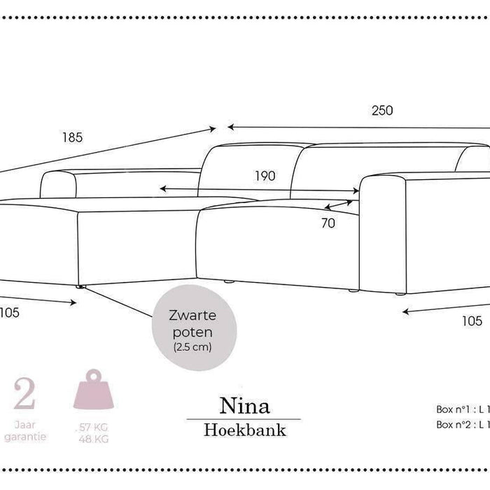NADUVI Collection Nina Hoekbank Links - Ribstof - Antraciet