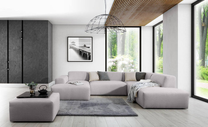 NADUVI Collection Nina U-bank Rechts - Ribstof - Lichtgrijs