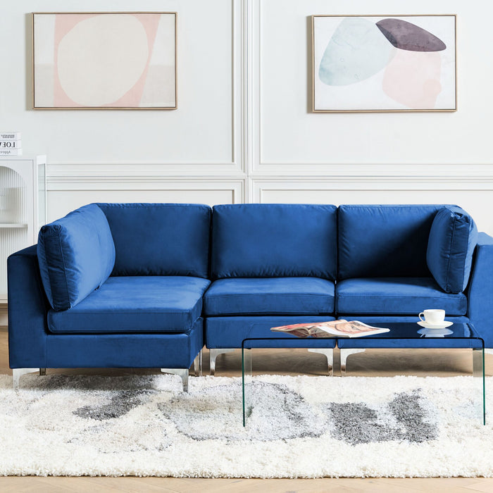 Beliani-EVJA-Hoekbank 4-zits-Marineblauw-Rechterzijde-Fluweel