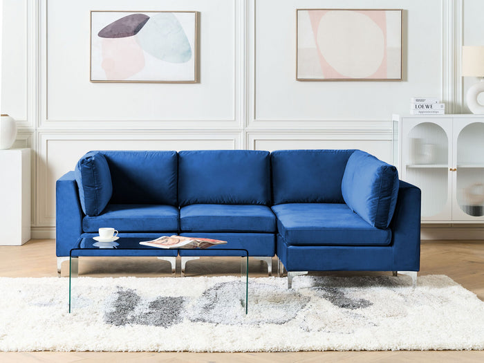 Beliani - EVJA - Hoekbank 4-zits - Marineblauw - Linkerzijde - Fluweel