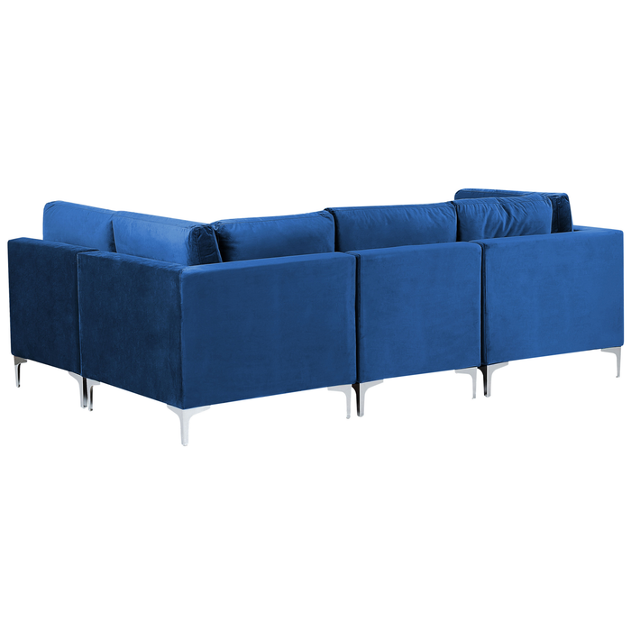 Beliani - EVJA - Hoekbank 4-zits - Marineblauw - Linkerzijde - Fluweel