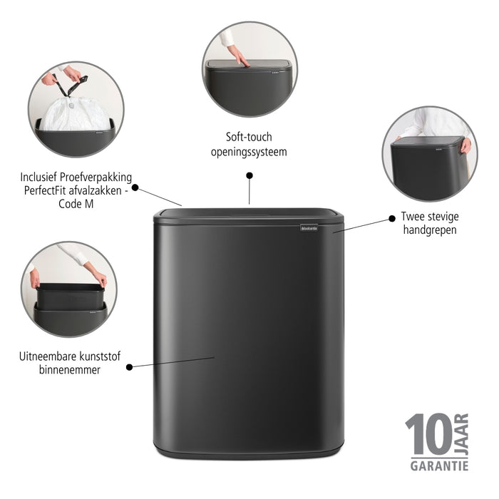 Brabantia Bo Touch Bin Afvalemmer 60 Liter - Confident Grey