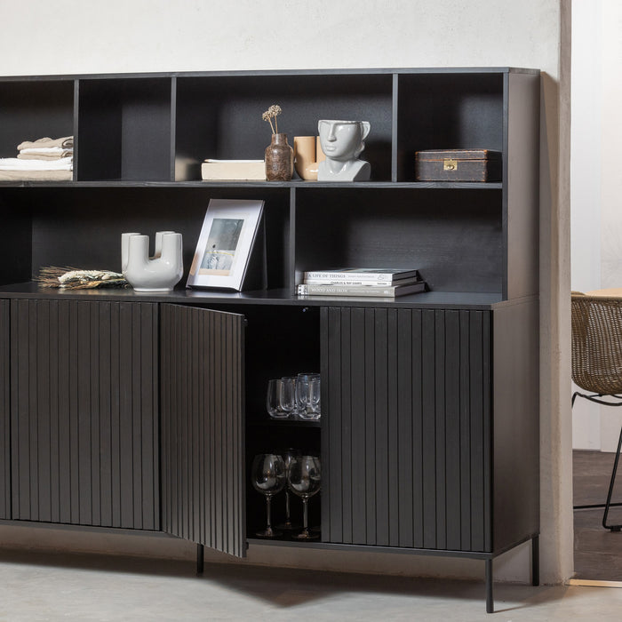 WOOOD New Gravure Wandkast B 200 cm - Grenen - Zwart