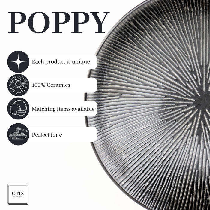 OTIX Diepe Soep Pasta Bordenset 6 Persoons Zwart 19cm Keramiek POPPY