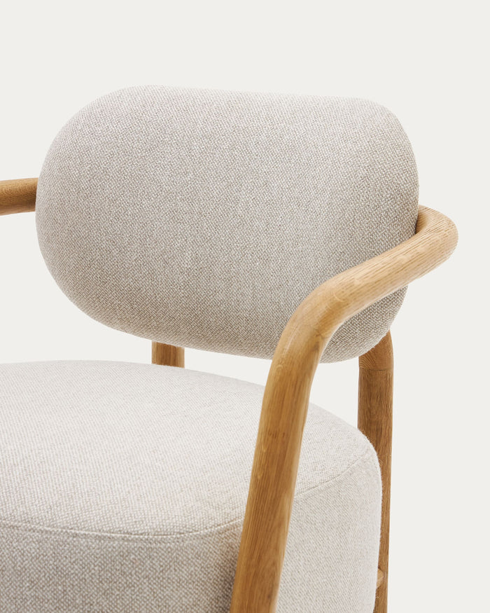 Kave Home - Beige Melqui-fauteuil in massief eikenhout met natuurlijke