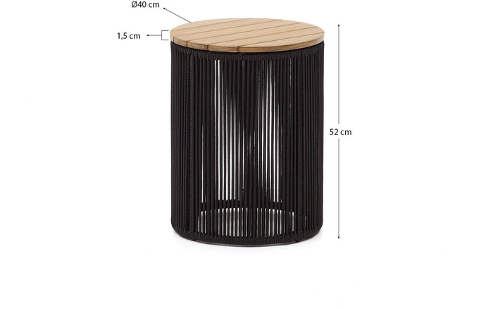 Kave Home - Bijzettafel Dandara van staal, zwart touw en massief