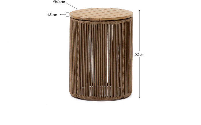 Kave Home - Bijzettafel Dandara van staal, beige touw en massief