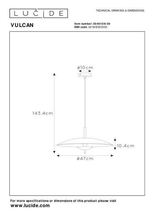 Lucide VULCAN Hanglamp - Zwart