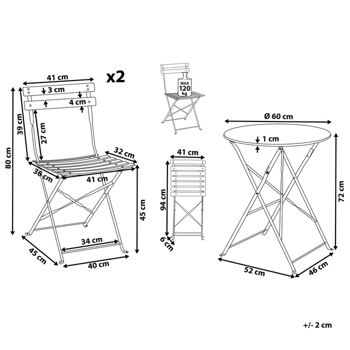 Beliani - FIORI - Bistroset voor 2 - Donkergroen - Staal
