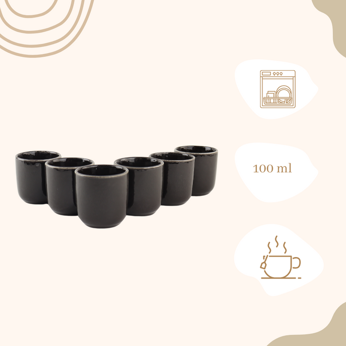 OTIX Espresso Kopjes Set van 6 100 ml Zonder Oor Zwart Aardewerk DUSK