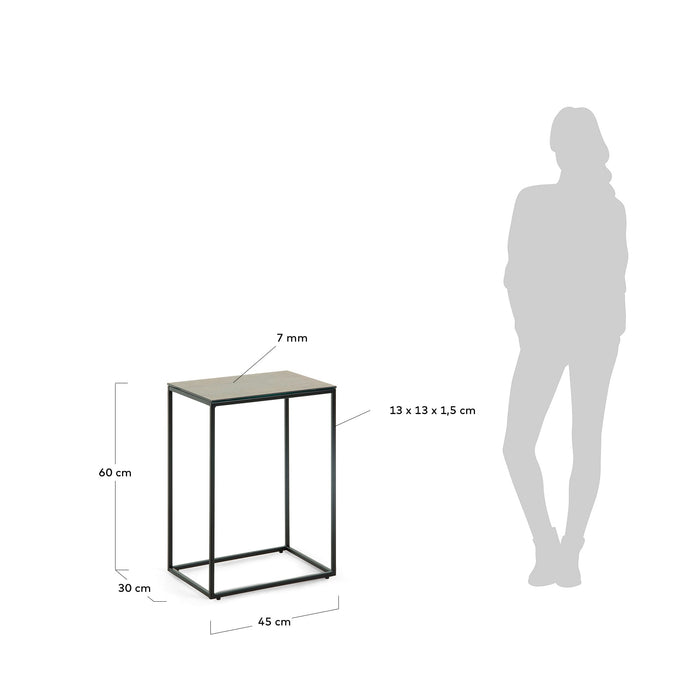 Kave Home - Rewena bijzettafel met bruin porseleinen blad en zwart