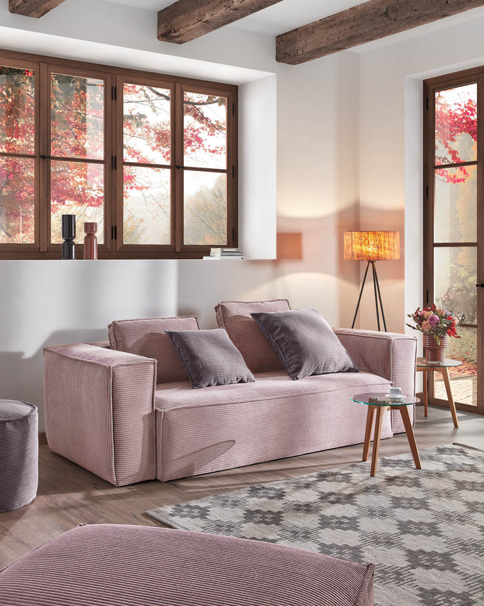 Kave Home - Blok kussen in roze corduroy met brede naad, 40 x 60 cm