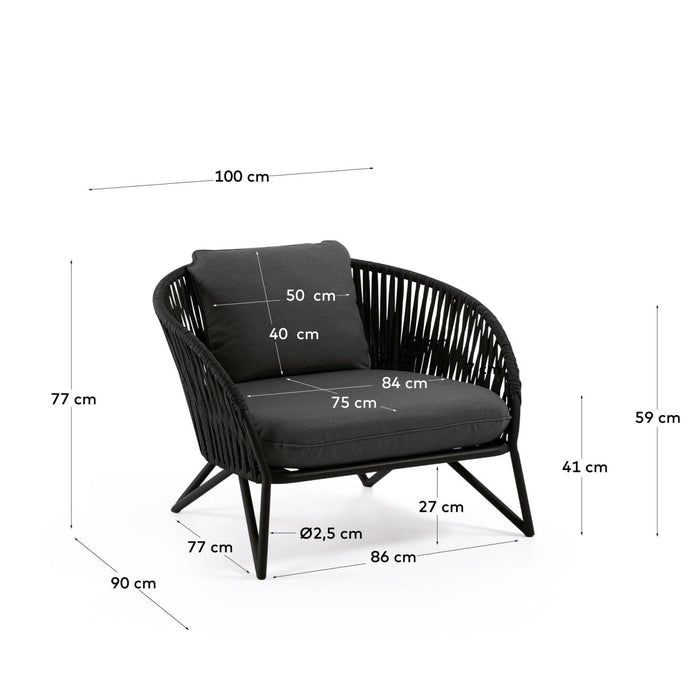 Kave Home - Branzie zwarte fauteuil van touw