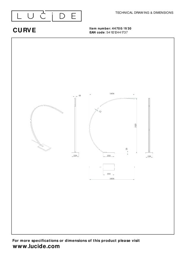 Lucide CURVE Booglamp - Zwart