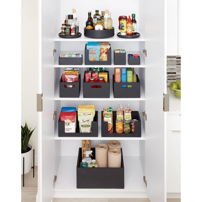 Opbergbox met Handgrepen, 25.5 x 38 x 15 cm, Paulownia Hout, Zwart - i