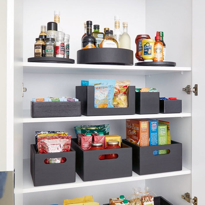 Opbergbox met Handgrepen, 25.5 x 38 x 15 cm, Paulownia Hout, Zwart - i