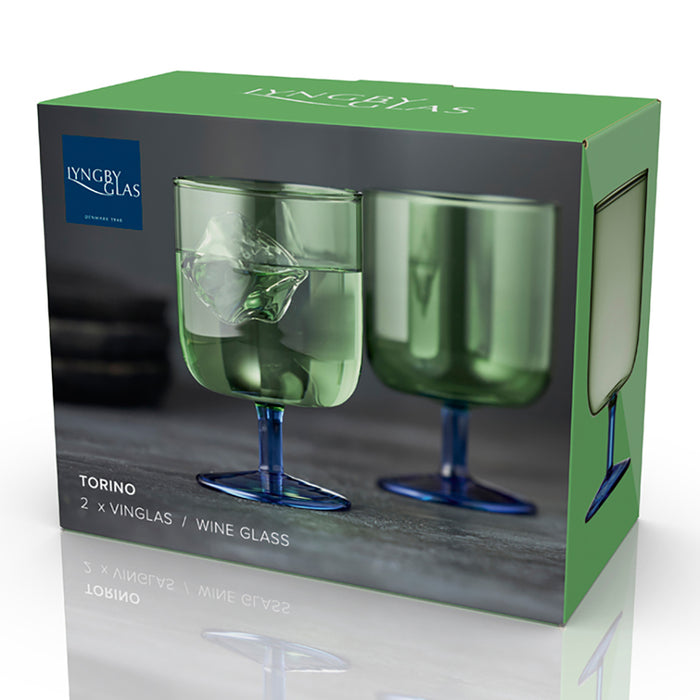 Lyngby Torino Wijnglazen 2st. - Groen / Blauw