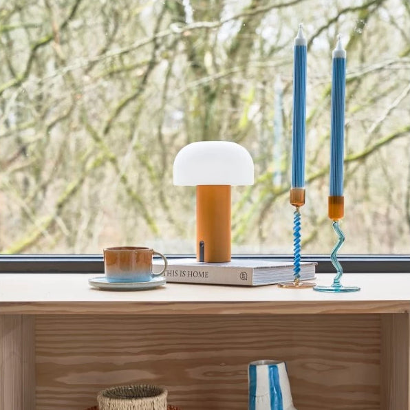 Villa Collection Styles Glazen Kandelaar Spiral - Blauw / Oranje