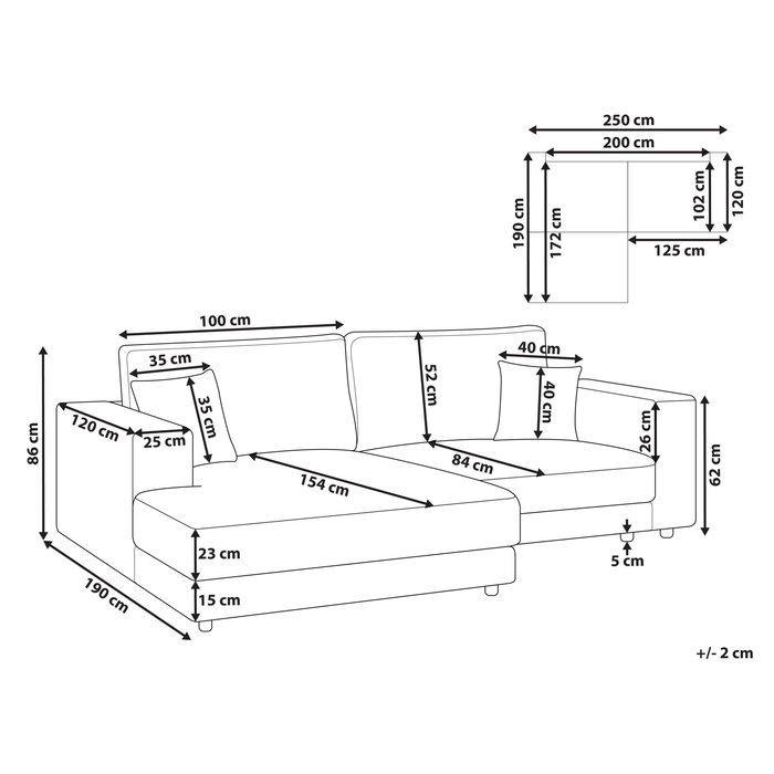 Beliani-LOFOTEN-Driezitsbank-Lichtgrijs-Rechtszijdig-Polyester