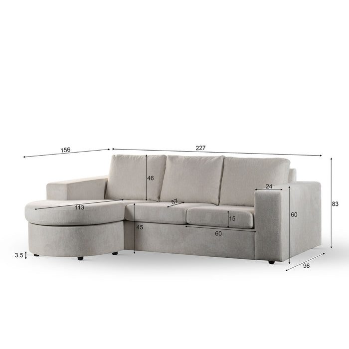 Vurna Niall 3-zits hoekbank links|rechts stof - beige